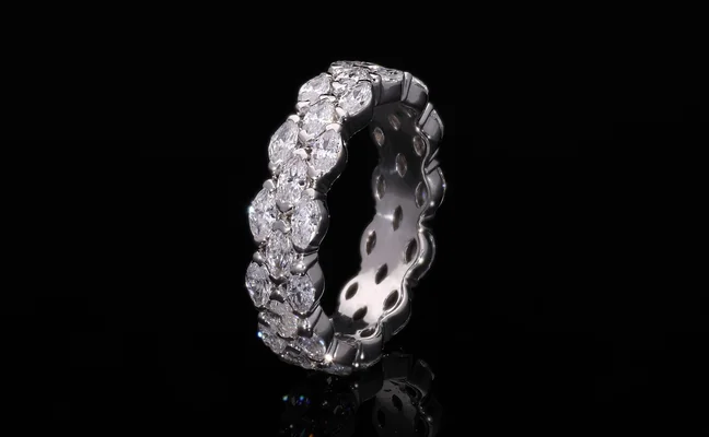 Marquise Cut Lab Grown Diamond Three Row Eternity Wedding Band