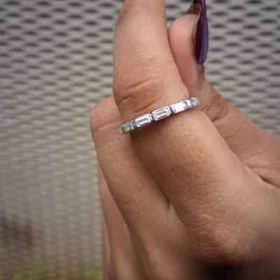 Emerald Cut East-West Wedding Band