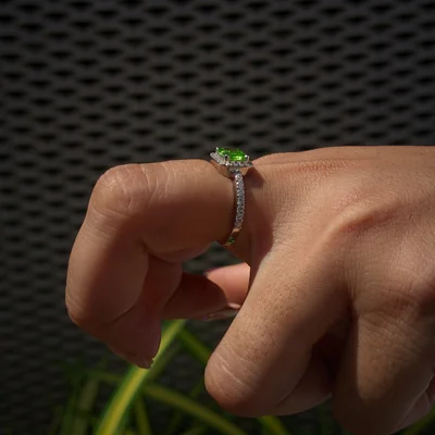 Peridot Diamond Halo Ring for Her