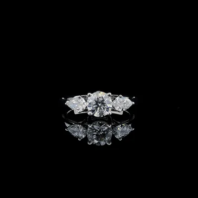 Pear and Round Three Stone Lab Grown Diamond Ring