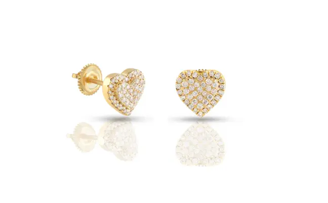 0.54ct Yellow Gold Heart Earrings - CaratX - Diamond Earrings Collection