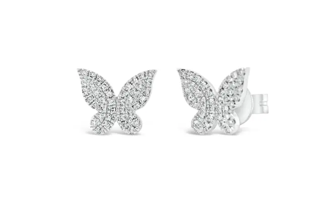 CaratX Diamond Earrings - Pave Natural Diamond Butterfly Stud Earrings - 10kt White Gold