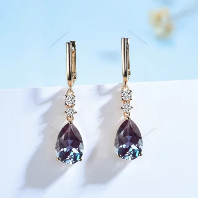Alexandrite Earrings, Color Change For Women, 9K Gold, Pear Cut Clip Earrings, Anniversary Gift, Engagement Wedding Gift