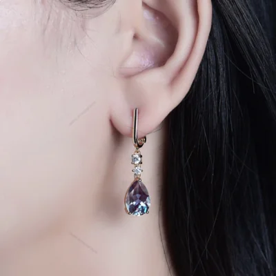 Alexandrite Earrings, Color Change For Women, 9K Gold, Pear Cut Clip Earrings, Anniversary Gift, Engagement Wedding Gift