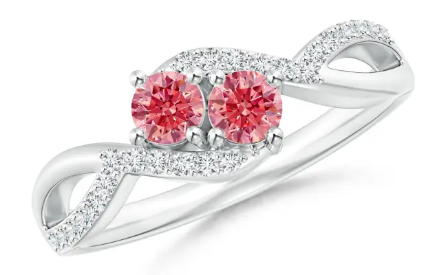 Two Stone Lab Grown Fancy Intense Pink Diamond Ring