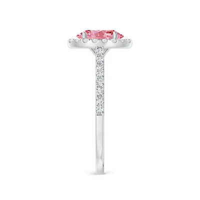 Three stone Oval Lab Grown fancy Intense Pink Diamond Ring