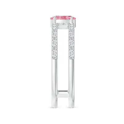 Tilted Pear Lab Grown Fancy Intense PInk Diamod Ring