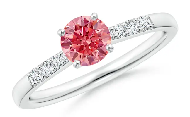 Round Solitaier Lab Grown Diamond Fancy Intense Pink Solitaire Engagement Ring