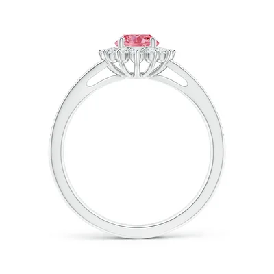 Classic Floral Halo Round Lab-Grown Fancy Intense Pink Diamond Ring with Accents