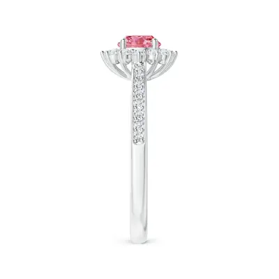 Classic Floral Halo Round Lab-Grown Fancy Intense Pink Diamond Ring with Accents