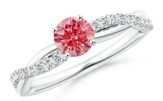 Classic Round Lab-Grown Fancy Intense Pink Diamond Scalloped Halo Ring