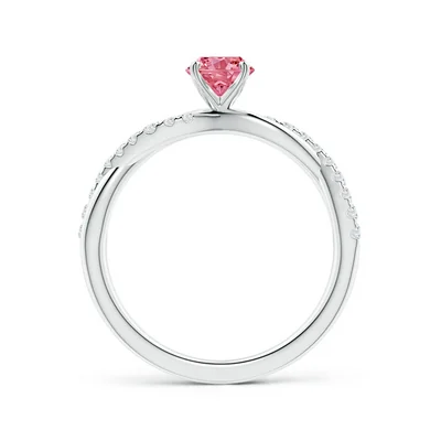 Classic Round Lab-Grown Fancy Intense Pink Diamond Scalloped Halo Ring