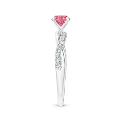 Classic Round Lab-Grown Fancy Intense Pink Diamond Scalloped Halo Ring