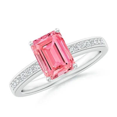 Emerald Cut Morganite Engagewment Ring With Pink Diamond