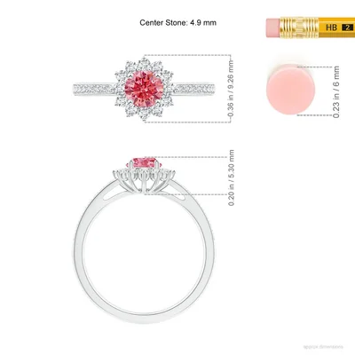 Classic Floral Halo Pink Round Engagement Ring