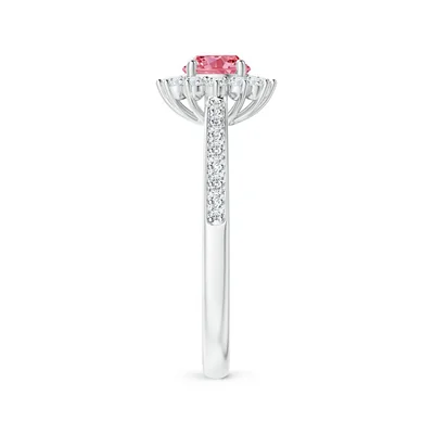 Classic Floral Halo Pink Round Engagement Ring