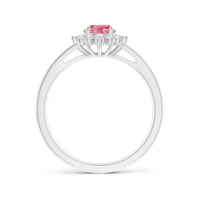 Classic Floral Halo Pink Round Engagement Ring
