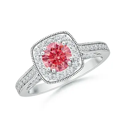 Customize Round Shape Pink Lab Grown  Diamond Ring