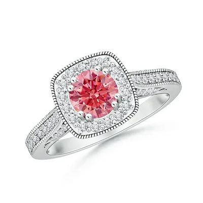 Customize Round Shape Pink Lab Grown  Diamond Ring