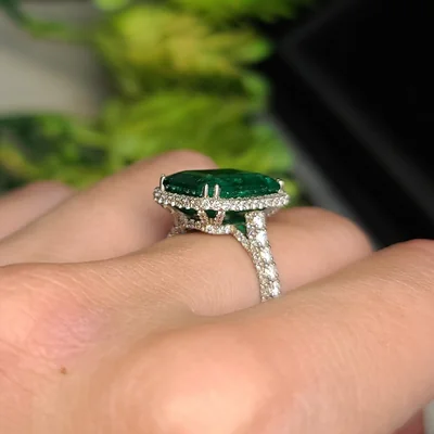 5.94 Octagon Cut Emerald Ring with Diamonds CGS