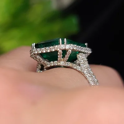 5.94 Octagon Cut Emerald Ring with Diamonds CGS