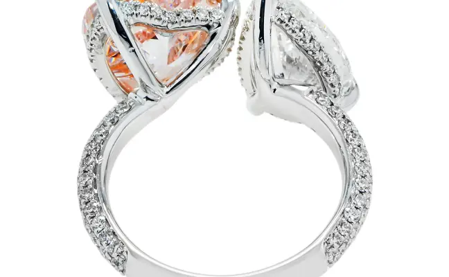 Vivid Pink Heart And Pear Shape Engagement Ring