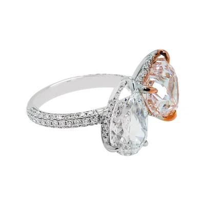 Vivid Pink Heart And Pear Shape Engagement Ring
