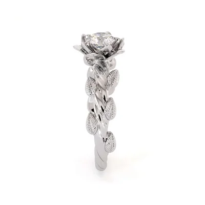 Timeless Leafy Vintage Solitaire Engagement Ring