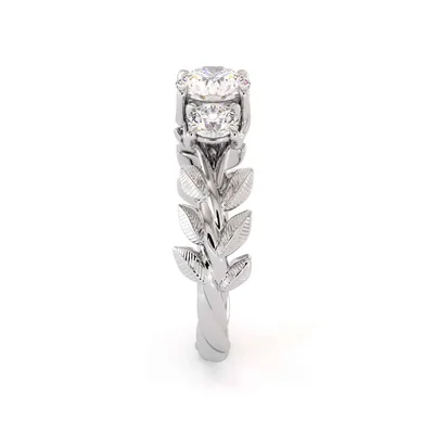 Leafy Three Stone Diamond Ring