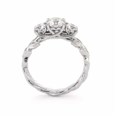 Leafy Three Stone Diamond Ring