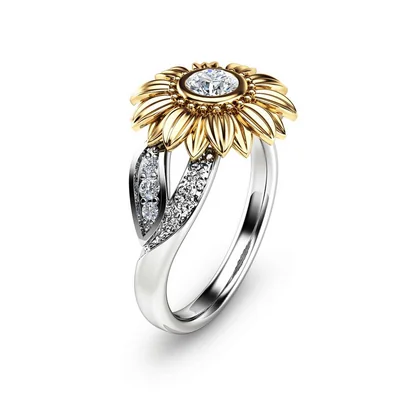 White Sunflower Lab Diamond Engagement Ring