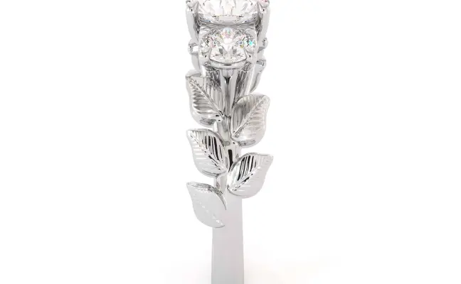 Leafy Three Stone Uniqe Prong Lab Diamond Ring