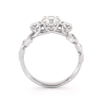 Leafy Three Stone Uniqe Prong Lab Diamond Ring