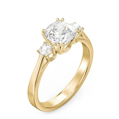 Meghan Markle Inspired 3.0 ct Lab Cushion Cut Three‑Stone Engagement Ring in 14 K Gold