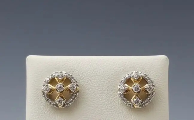Byzantine Medallion" 18K Two-Tone Gold Diamond Halo Studs (0.34ct DWT)