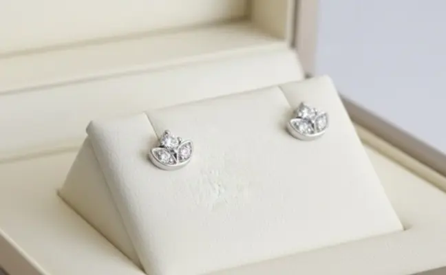 Petite Bloom" 18K White Gold Diamond Leaf Cluster Stud Earrings (0.15ct DWT)