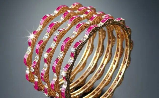 The Crimson Scallop: Ruby & Gold Heritage Bangles