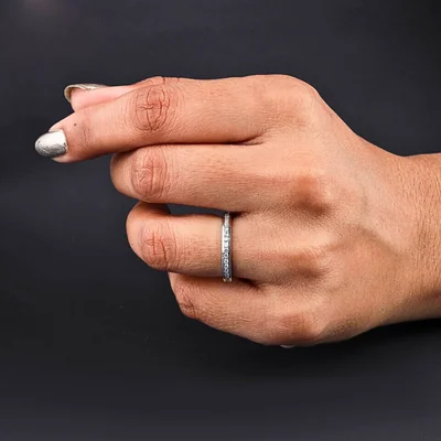 Channel Set Round Diamond Wedding Band.