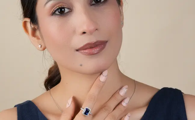 Vintage Radiant Cut Blue Sapphire Halo Diamond Engagement Ring
