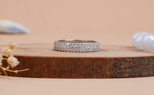 Three-Row micro pavé Diamond Eternity band Ring