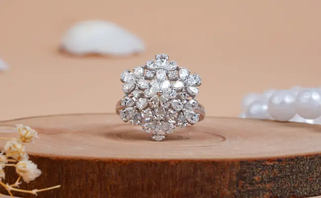 Brilliant Pear & Round Cut Cluster Floral Lab Diamond Ring