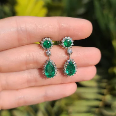 4.03ct Pear Cut Emerald earrings CGS