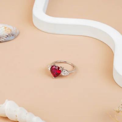 Lab-Created Heart Cut Ruby & Pear Diamond Engagement Ring