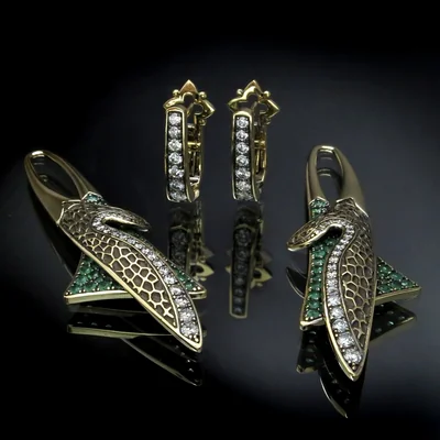 14K Gold Earrings with Emeralds and Diamonds CGS