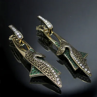 14K Gold Earrings with Emeralds and Diamonds CGS