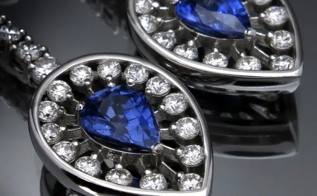 14K Gold Earrings with Blue Sapphires and Diamonds CGS