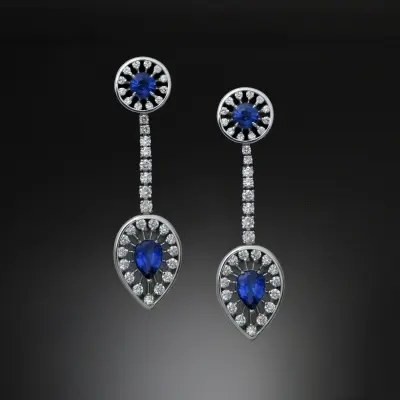 14K Gold Earrings with Blue Sapphires and Diamonds CGS