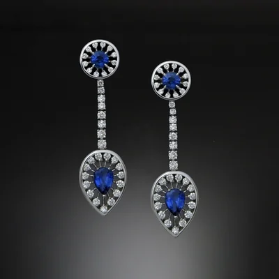14K Gold Earrings with Blue Sapphires and Diamonds CGS