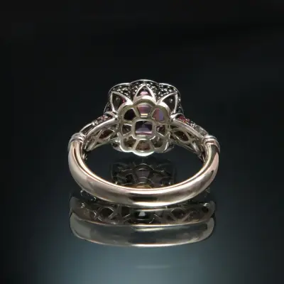 18K Gold Ring with Pink Spinel, White and Black Diamonds CGS