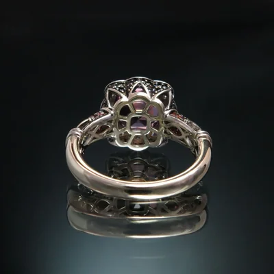 18K Gold Ring with Pink Spinel, White and Black Diamonds CGS